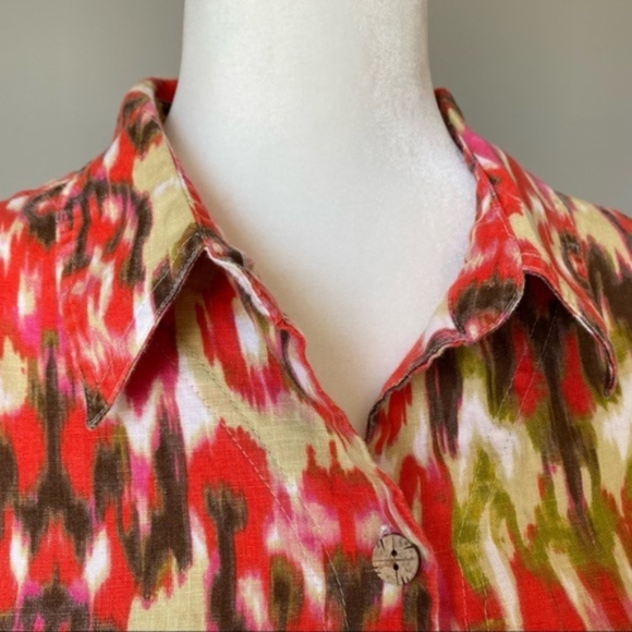 JONES NEW YORK SPORT button down shirt 3/4 sleeve collar neck watercolor - Picture 10 of 14